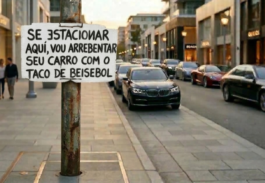 Se estacionar aqui, vou arrebentar seu carro com o taco de beisebol